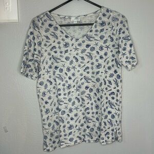 J Jill love linen sea shell beach short sleeve shirt top size small nautical